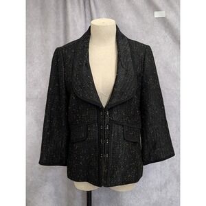 Classiques Entier Womens Black Tweed Metallic Hook Eye Blazer Jacket Size Medium